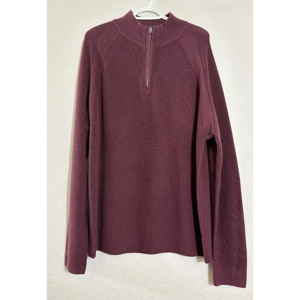 Brooks Brothers Extra Fine Merino Wool Knit Quarter‎ Zip Sweater in Burgundy XL
